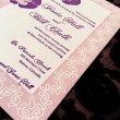 pink and purple flower printed wedding invitation