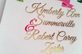 pink roses on a wedding invitation